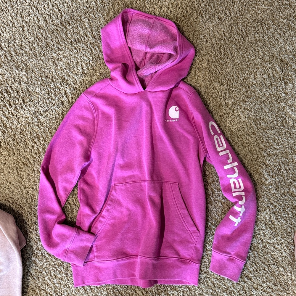 Carhartt Magenta Hoodie with Sleeve Logo